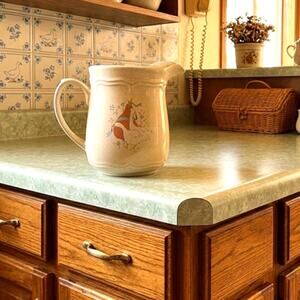 vintage stoneware pitcher Marmalade pattern by International China geese ribbon